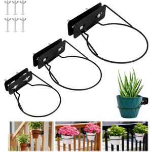Railscapes Plant Holder Between Rails - 3pc Heavy Duty Hanging Plant Holder Adjustable Width Rail Scapes for Plants Railings Metal Hanging Plant Pot Stand for Balcony Patio and Stair