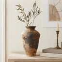 Small Stone Vase for Rustic Home Decor, Farmhouse Antique Pottery Vase Furniture&Table Flower Decorative, Round Terracotta Vases for Living Room Decor, Modern Rustic Concrete Clay Art Vases