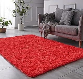 TABAYON Shag Area Rug, 4'x6' Red Indoor Ultra Soft Plush Rugs for Living Room, Non-Skid Modern Nursery Faux Fur Rugs for Kids Room Home Decor