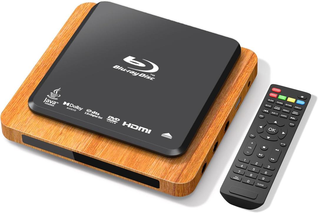 Blu Ray Player, 1080p Full HD with Surround Sound A 1 Blu-Ray All Region DVD Player, HDMI/USB/AV Connection Blue Ray Disc Player for TV/RV/Home Theater/Car (Retro Design)