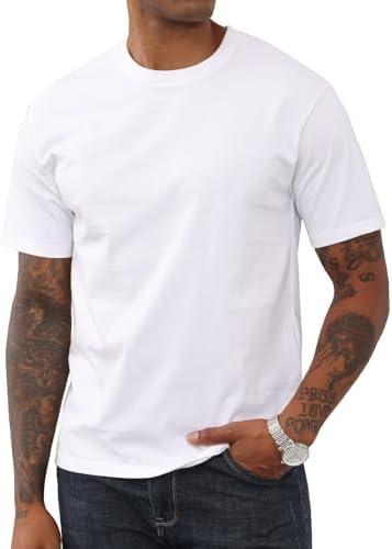 Mens Cotton T-Shirt Casual Short Sleeve Shirts Basic Heavyweight Crew Neck Soft Tees Classic Fit Summer Top L