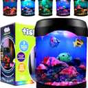 Toycol Fake Fish Lamp, Nightly Lifelike Desk Electric Mood Light, LED Light Tank with 6 Color Changing and (5 Fake Fish) Mini Aquarium for Home Office Deco Adults, Gifts for Kids and Adults