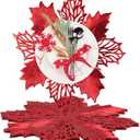 AHHFSMEI Round Vinyl Metallic Placemats Set of 6 Heat-Resistant Decorative Non-Slip 15 inches Table Mats Place Mats (red Flower)