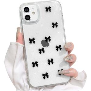 NITITOP Compatible with iPhone 12 Mini Case Clear Cute Sparkly 3D Bow Bling Glitter Bowknot for Women Girls Ultra Slim Anti-Yellow Protective Phone Cover - Black