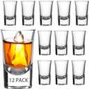 Ruckae 12 Pack 1 OZ Shot Glasses Set with Heavy Base Clear Shot Glasses Bulk for Vodka Tequila Whiskey Liquor