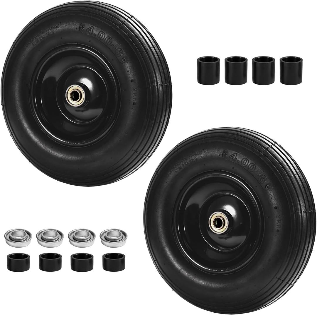 (2-Pack) 4.00-6 Wheelbarrow Tires, 13 Inch Pneumatic Tire and Wheel with 5/8" or 3/4" Bearings, 1.75"-5.75" Center Hub 4.00-6 Pneumatic Tire for Wheelbarrows, Trolleys, Garden Carts