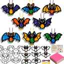Funrous 32 Set Halloween Suncatcher Crafts Kit Bat Suncatcher Paper Crafts with Tissue Paper DIY Window Stained Glass Effect Hanging Ornaments for Halloween Home School DIY Activities Party Favors