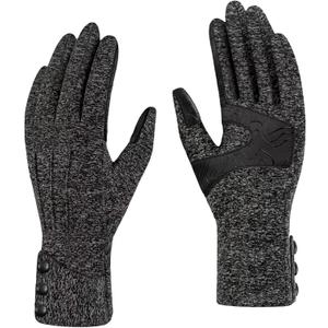Womens Winter Gloves Spandex Touchscreen Warm Fleece Lined for Cold Weather (One Size, Black Heather)