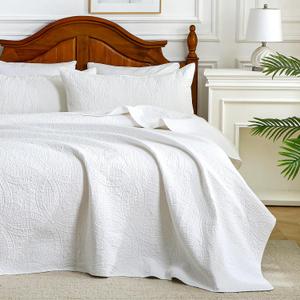 White 100% Cotton Twin Size Quilt Bedding Set, 3 Pieces Modern Style Coin Pattern Bedspread, Soft Bed 100% Cotton Batting Coverlet, All-Season Quilted Comforter Bed Cover, 1 Bedspread, 2 Pillowcases