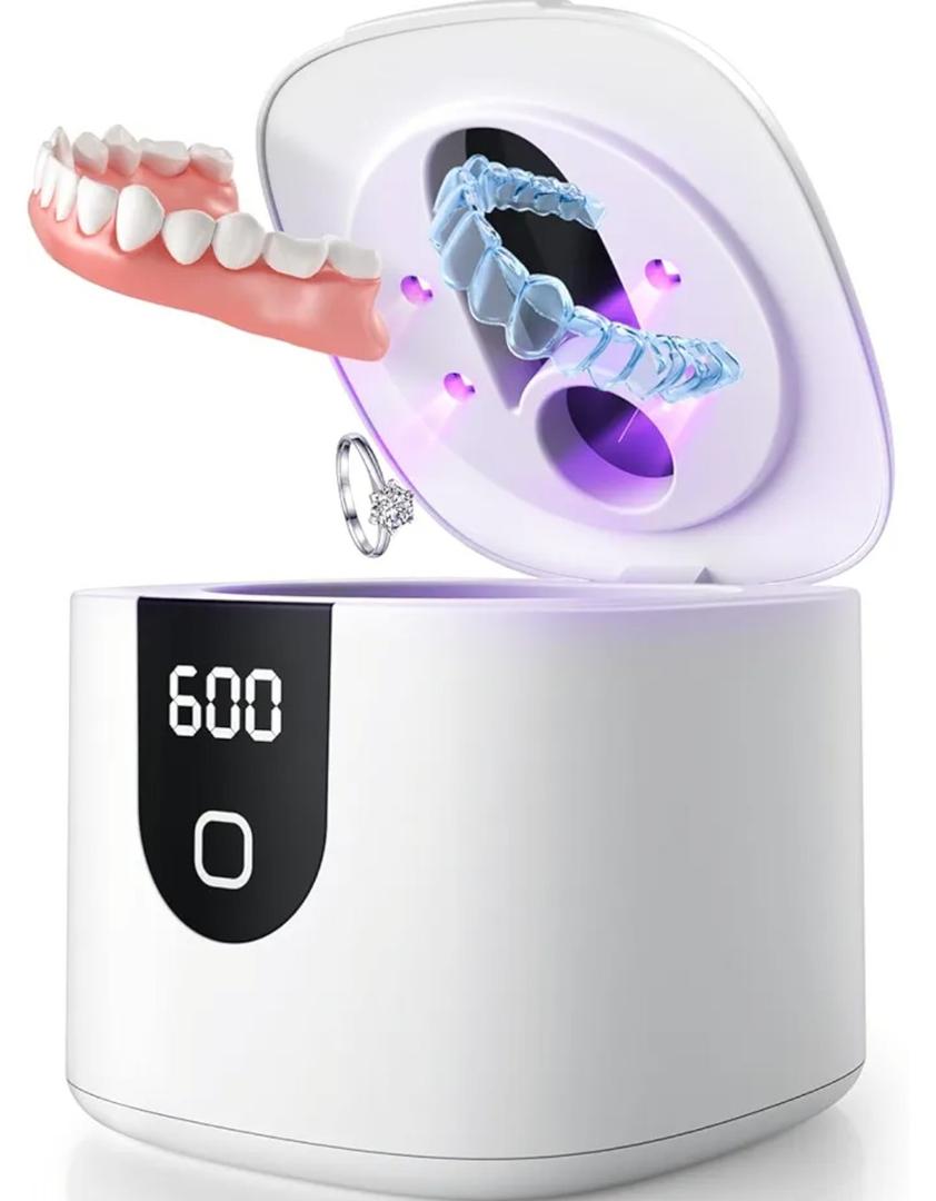 Enhanced Ultrasonic Retainer Cleaner, 2X Efficiency, 45kHz Dentures Cleaner Machine with UV Lights&4 Clean Modes, Retainer Cleaner Case for Aligner, Nightguard, Mouth Guards, Jewelry, Rings, etc