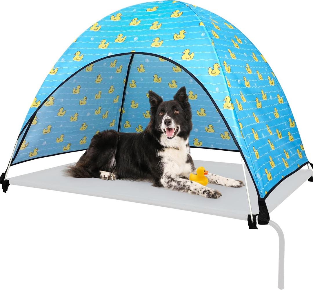 Elevated Dog Bed Waterproof Canopy Replacement Cover with UV Protection - Outdoor Camping Shade Tent for 51x31 Inch Pet Beds, Includes 12 Support Rods & 4 Hook Points (Duck)