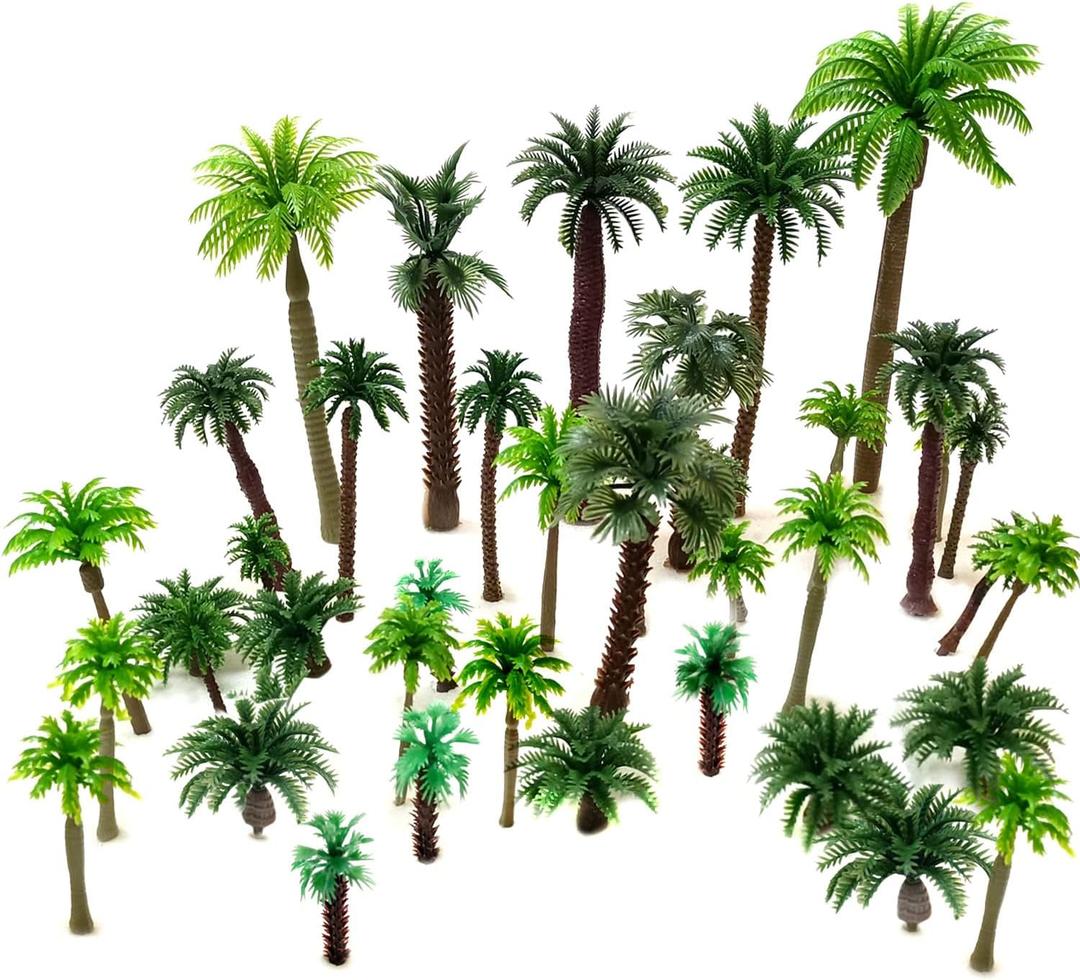 36pcs Palm Trees, Ho Scale Bushes, Plastic Trees for Projects 1.5-6 inch(3-16 cm), Miniature Trees