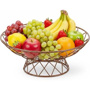 AIYICIII Large Metal Wire Fruit Bowl, 12-inch Round Mesh Fruit Basket for Kitchen Countertop, Modern Decorative Bread Vegetable Storage Holder Organizer, Rustic Brown Iron Art(Brown)