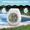 Shower Clock with Timer Waterproof, Digital Bathroom Clock with Countdown, Temperature, Date, Week, Second, Suction Cup, Wall Hanging, for Mirror, Pool, Bath, Kitchen, Battery Operated, White