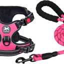 PoyPet Dog Harness and Leash Combo, Escape Proof No Pull Vest Harness, with 5 Feet Leash, Reflective Adjustable Soft Padded Pet Harness with Handle for Small to Large Dogs(Pink,L)