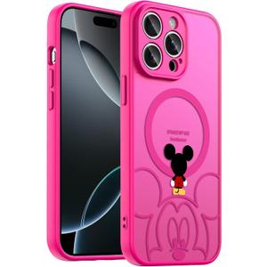 Case for iPhone 16 Pro Max [Compatible with MagSafe], Cute Design Magnetic Colorful [Translucent Matte] Soft Bumper Hard Back Protective Case with Camera Protection - Hot Pink