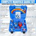 AC Gauge Set, AC Manifold Gauge Set for R134a R12 R22 R502 Refrigerant, 3-Way Car A/C Gauge Set with 3.6FT Hoses Adapter Couplers and Can Tap Freon Recharge Kit by MCCKLE