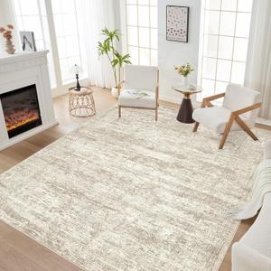 Area Rug Living Room Rugs - 9x12 Abstract Large Soft Indoor Washable Rug Neutral Modern Low Pile Carpet for Bedroom Dining Room Farmhouse Home Office - Vintage Beige