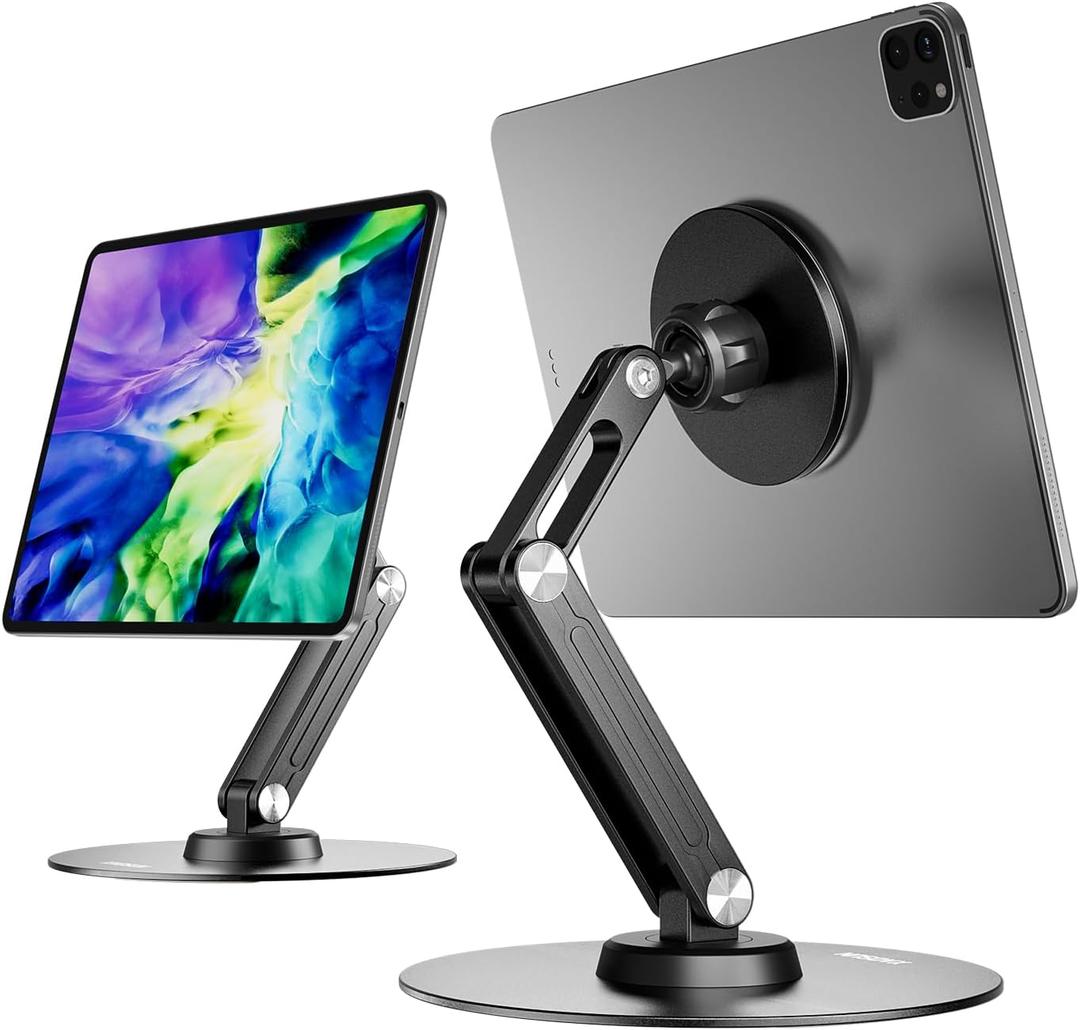 XAOSUN Tablet Stand Magnetic for ipad Desk Multi-Angle Adjustable Foldable Tablet Holder,Metal 360Rotation,Home Office Accessories,Black