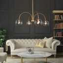 classy leaves Chandeliers for Dining Rooms, 33 Modern Gold Chandelier, Large Globe Pendant Light Fixtures with Globe Seeded Glass Shade for Living Room, Bedroom & Kitchen, Dark Golden Finish