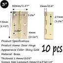 Semetall Golden Door Hinge 10 Pack 3 Inch Solid Brass Butt Hinges Heavy Duty Cabinet Door Hinges with Screws for Door Furniture Cupboard Box Case(75mmx40mm)