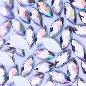 300 Pcs AB Colorful Large Rhinestones for Crafting,15x7MM Big Rhinestones Jewels Gems for Crafts,Horse Eye Shape Flatback Gemstones Rhinestone for Party Decorations(Crystal AB)