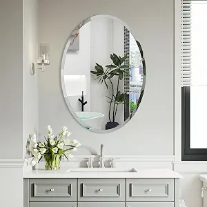 ANYHI 30 Inch Round Frameless Mirror, Beveled Edge, Wall Mounted, Modern Home Mirror for Bathroom Bedroom Living Room