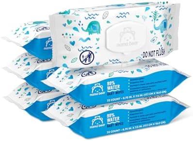 Amazon Brand - Mama Bear 99% Water Baby Wipes, Hypoallergenic, Fragrance Free, 72 Count (Pack of 5)