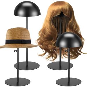 Sintuff 4 Pack Metal Hat Display Stands 12.6-20.5inch Adjustable Hat Holder Wigs Head Stand Anti-rust Non-slip Stainless Steel Metal Rack for Multiple Hats Storage Wig Styling Practice(Black)