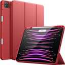 JETech Case for iPad Pro 12.9-Inch (6th/5th Generation, 2022/2021 Model) with Pencil Holder, Support 2nd Pencil Charging, Slim Tablet Cover with Soft TPU Back, Auto Wake/Sleep (Red)