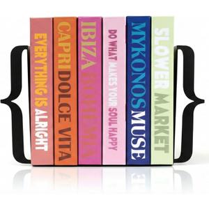 Decorative Bookends for Shelves - Modern Bracket Shaped Metal Book Ends for Home Office Decor, Unique Minimalist Desk Accessories & Gift (Black)
