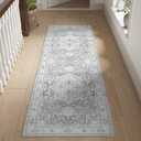 jinchan Runner Rug 2x6 - Kitchen Machine Washable Vintage Floral Non-Slip with Rubber Backing Ultra-Thin Low-Pile Carpet Runner for Hallway Entryway Bedroom Laundry Room (2x6ft,Light Grey) 