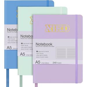 3 Pack Lined Notebook Set, Professional A5 Notebook for Adults on Work & Note Taking, 240 Pages Notebook with waterproof Cover