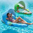 Novabright 2 Pack Pool Float with Canopy, XL Pool Chair Lounge with Adjustable Sun Shade Cover, Inflatable Float Lounge for Adults Swimming Beach Lake Water(Blue,Green)