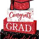 Cinnvoice 4 Pcs Graduation Table Decor 2026 Congrats Grad Centerpiece Class of 2026 Wood Sign Graduation Tiered Tray Decor Farmhouse Congratulate Gifts for Home Shelf Party Decorations(Red Black)