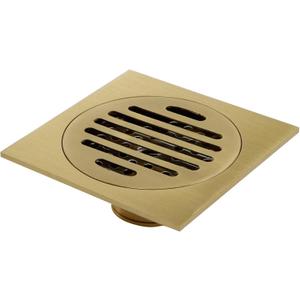 Antrader 3.9-inch Copper Shower Floor Drain with Removable Strainer Cover, Square Anti-Clogging Bathroom Accessory, Gold
