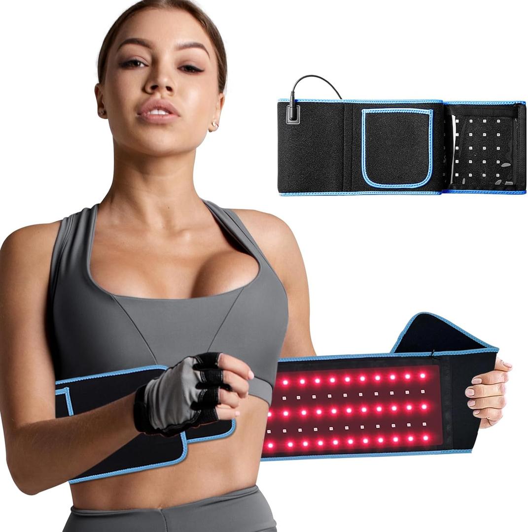 Red Light Infrared Therapy Belt: Pain Relief Device LED Red Light Therapy Lamp Near Body Large Pad Wrap with Timer Control for Back Shoulder Waist Muscle Black