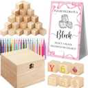 Marsui 136 Pcs Baby Shower Blocks to Decorate Game Kit Includes 98 Wooden Blocks, 36 Markers, 1 Game Sign, 1 Storage Box for Baby Shower Gender Reveal Activity Party Decorations(Pink Bow)