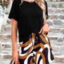 PRETTYGARDEN Women's Summer 2 Piece Outfits Lounge Sets Short Sleeve Tee Shirts Tops Blouses Pockets Printed Shorts Tracksuit (X-Large, Floral Black Multicolored)