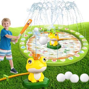 Water Sprinkler Baseball Toy for Kids with Splash Pad Outdoor Toddler Toys Kids with 2 Sprinkler Heads 360 Rotating Spray Water Baseball, Toddler Summer Activities for 3-8 Years Old Boys & Girls