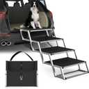 Extra Wide Dog Stairs for Large Dogs, Foldable Dog Ramp for Car with Non-Slip Surface, Dogs Stairs for Cars, High Beds, Truck, Supports up to 250 lbs, 4 Steps