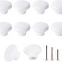 10x White Door Knob Cabinet Retro Round Ceramic Drawer Cupboard Kitchen Dresser Pull Handle Knobs 32mm/1.25" with 3-Sized Screws