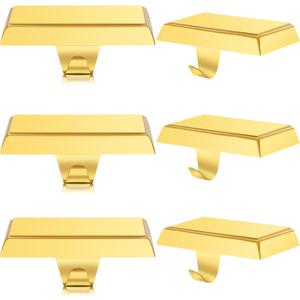 Christmas 6 Pcs Gold Stocking Holders Mantel Hook Hangers Fireplace Hooks Hanger Grip Bases for Christmas Party Decorations Xmas Dcor (Golden)