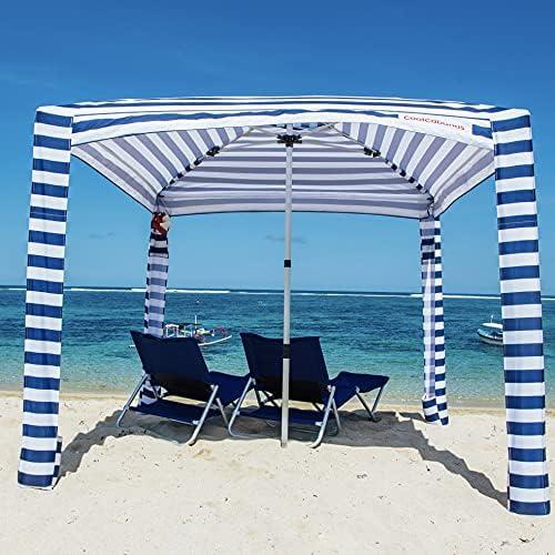 CoolCabana Beach Shade Tent - Easy Setup, UPF 50+ Protection, Large & Medium Sizes, Compact & Wind Resistant - Beach Cabana for The Whole Family - Navy Stripes, Medium