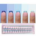 2 x Jsiallye French Tip Press on Nails,150Pcs Blue French Press On Nails Extra Short Square,No Need to File 4 in 1 Gel Nail Tips Pre-lasting,Soak off False Nail Tips for Women Nail DIY Extension 15 Size
