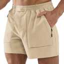 APTRO Men's Shorts Casual Hybrid Athletic 5'' Shorts Big Pockets with Adjustable Waist Khaki XL (XL)