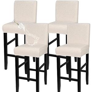 SearchI Water Repellent Bar Stool Covers Set of 2  Stretch Washable Barstool Seat Covers, Counter Height Chair Covers for Kitchen Dining Room Cafe (Beige Diamond Jacquard)