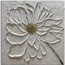 Slyart Hand Paintings 3D Floral Canvas Wall Art 24x24 Inches Abstract White Flower Paintings Modern Contemporary Texture Wall Art White Artwork for Home Decorations