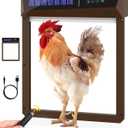 Automatic Chicken Coop Door, 5000mAh Battery Solar Chicken Coop Door, 5 Modes Programmable Chicken Door with LCD Display/Light Sensor/Remote Control/Timer, Aluminum Anti-Pinch and Weatherproof, Brown