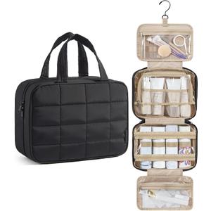 BAGSMART Travel Toiletry Bag for Womne, Hanging Travel Bag for Toiletries, Puffy Makeup Cosmetic Bag Organizer, Carry-on Travel Accessories Essentials, Black